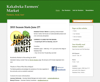 Kakabeka Farmers' Market website screenshot